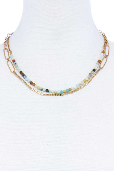 Double Layer Beaded And Chain Necklace