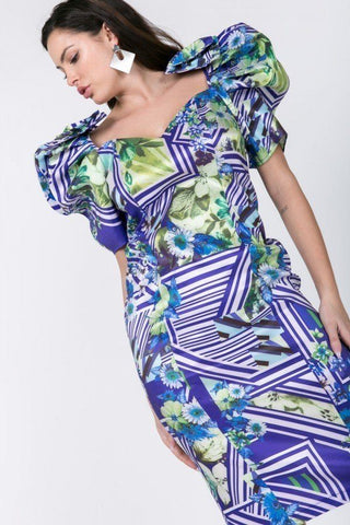 Puff Sleeve Bodycon Print Dress